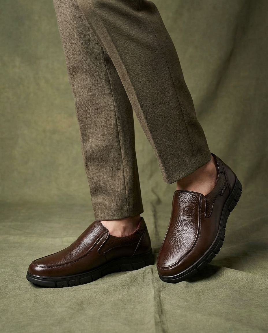 Leather Loafers with Moc-Toe Stitching and Lug Sole