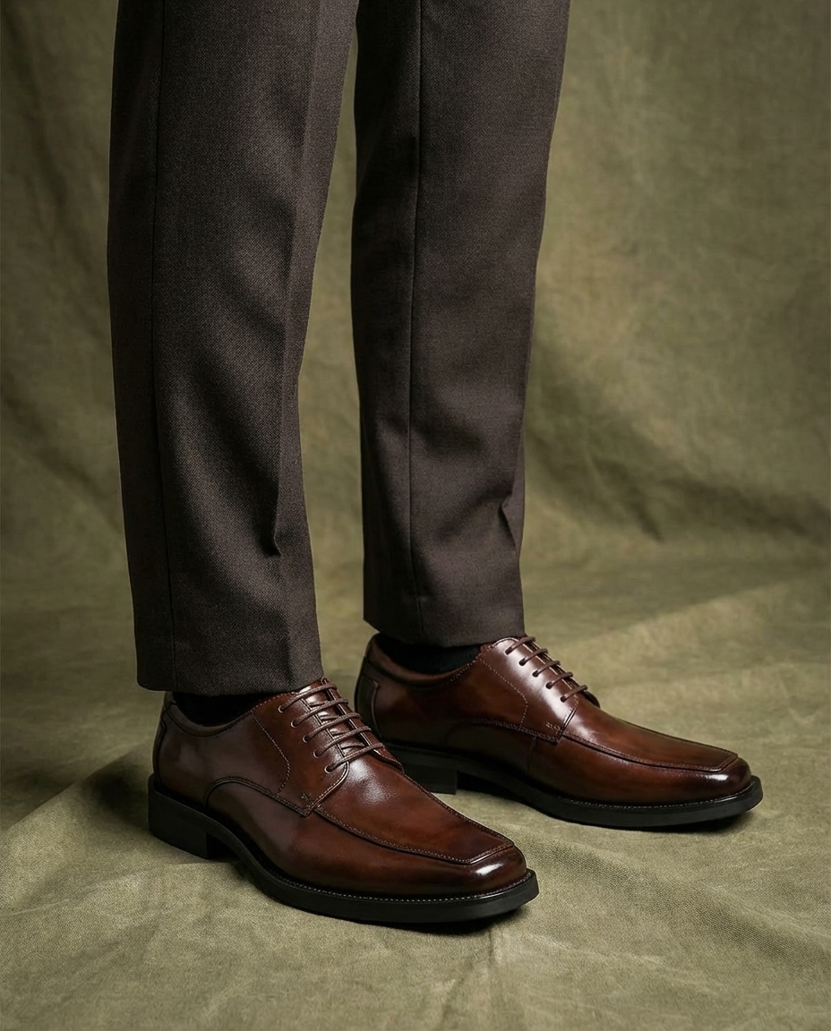 Polished Leather Derby Shoes with Lace-Up Closure
