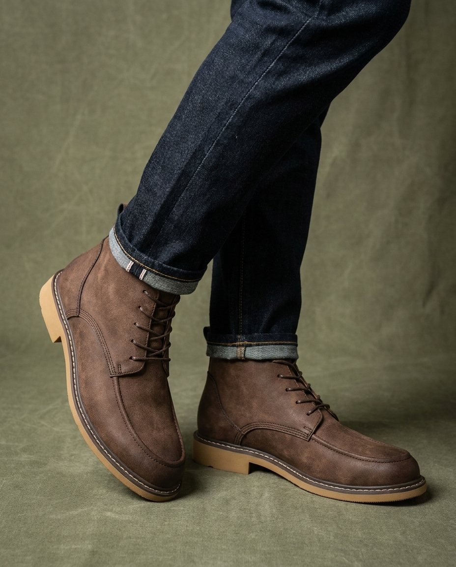 Leather Ankle Boots with Moc-Toe Stitching