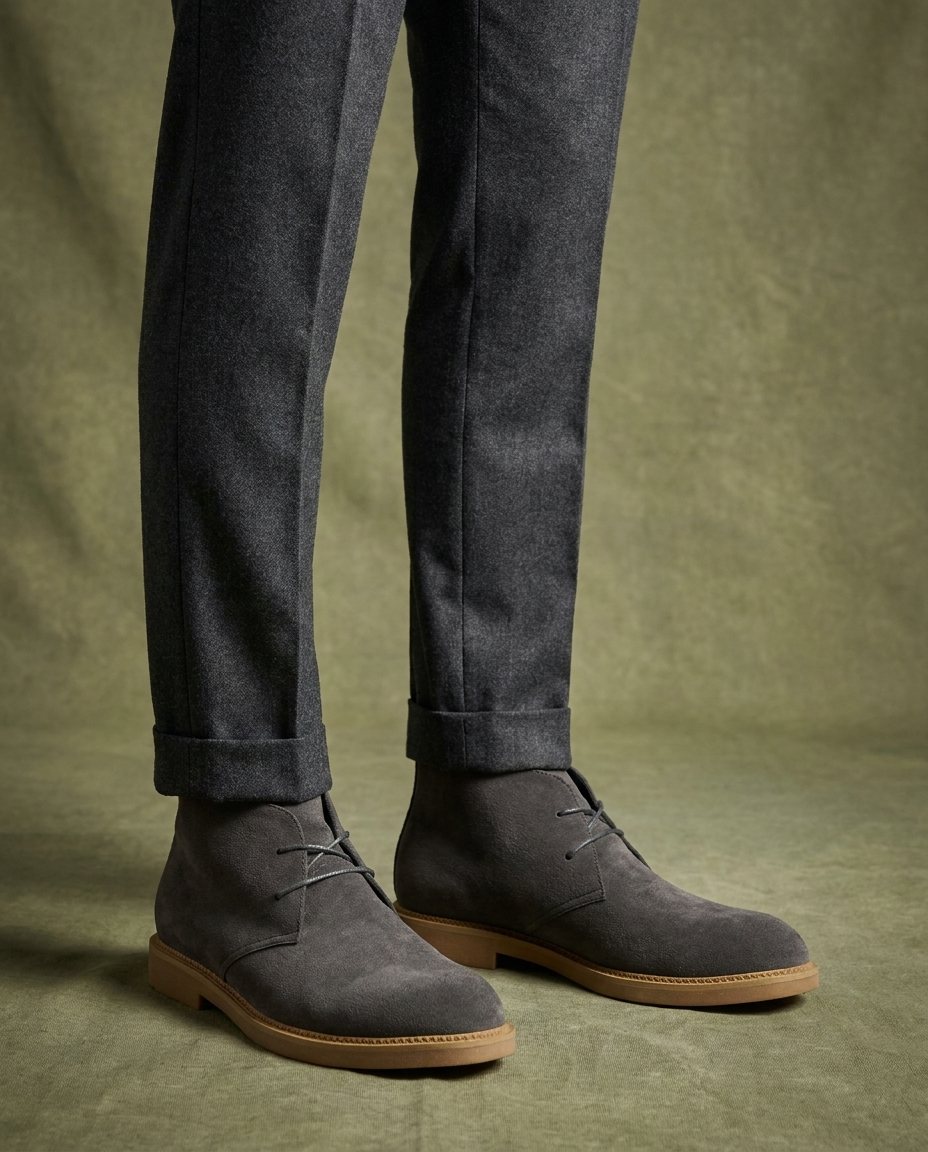 Suede Leather Chelsea Boots with Lace-Up Closure