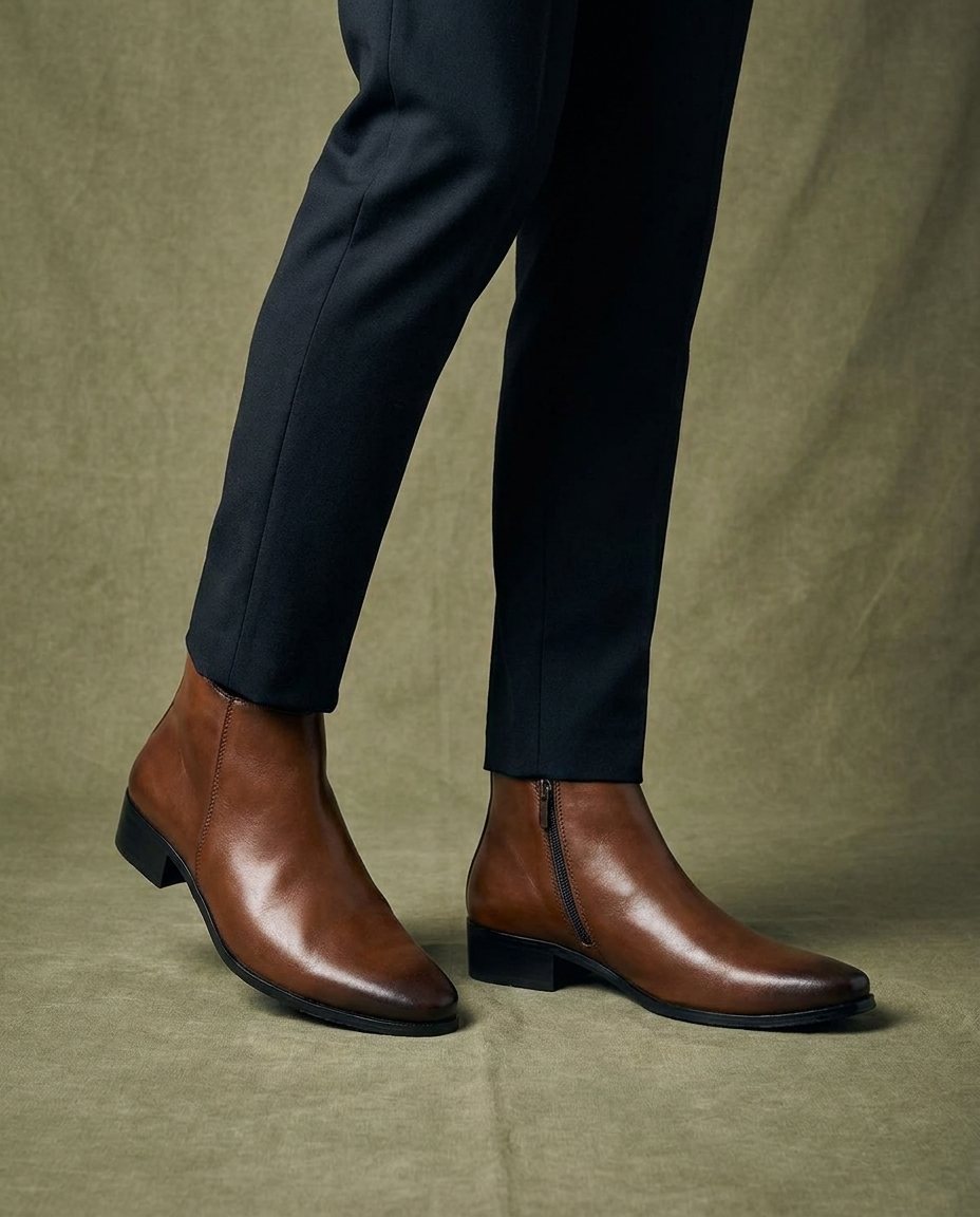 Polished Leather Boots with Side Zipper