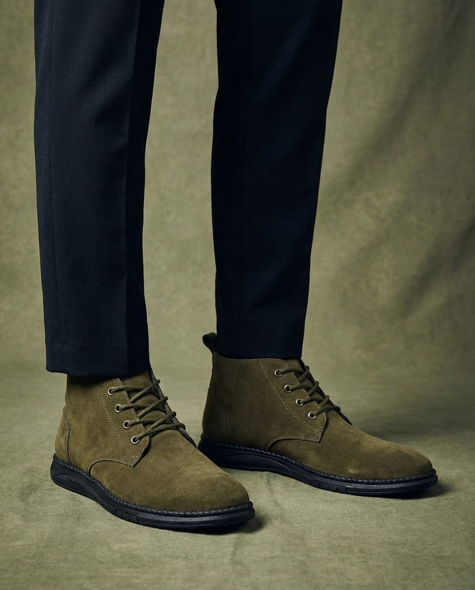 Suede Leather Boots with Lace-Up Closure