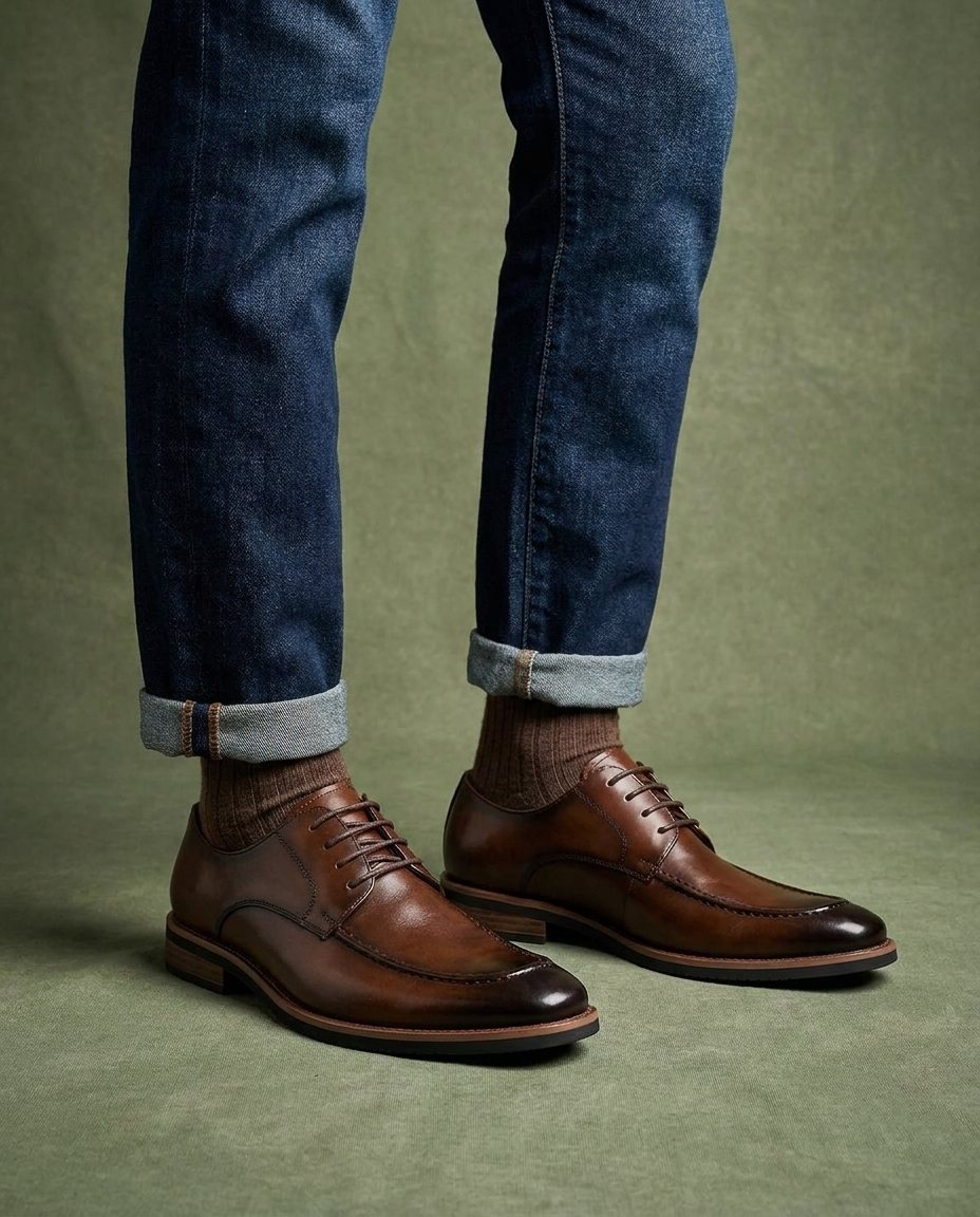 Full-Grain Leather Derby Shoes with Cushioned Insole