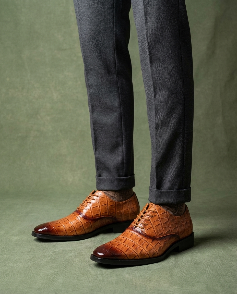 Full-Grain Leather Oxford Shoes with Embossed Texture