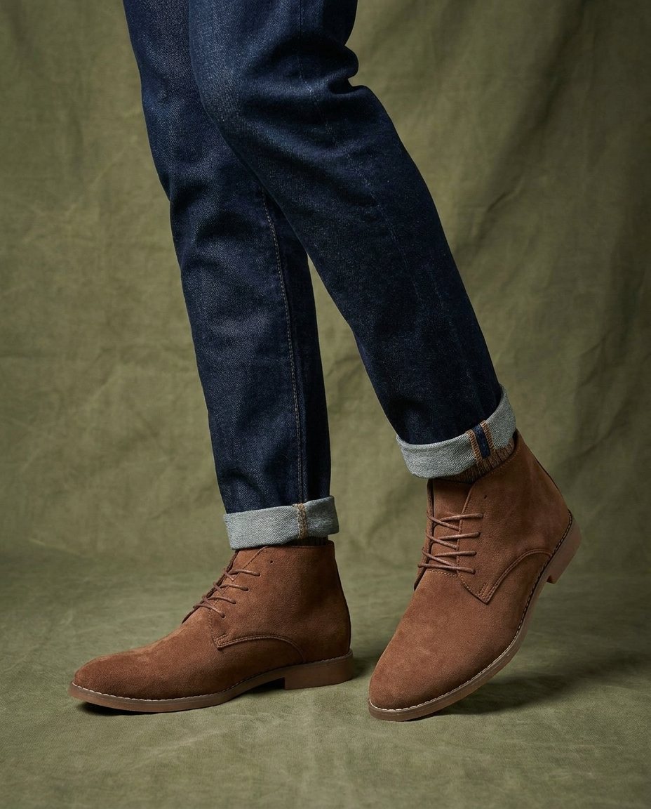Suede Leather Ankle Boots with Lace-Up Closure