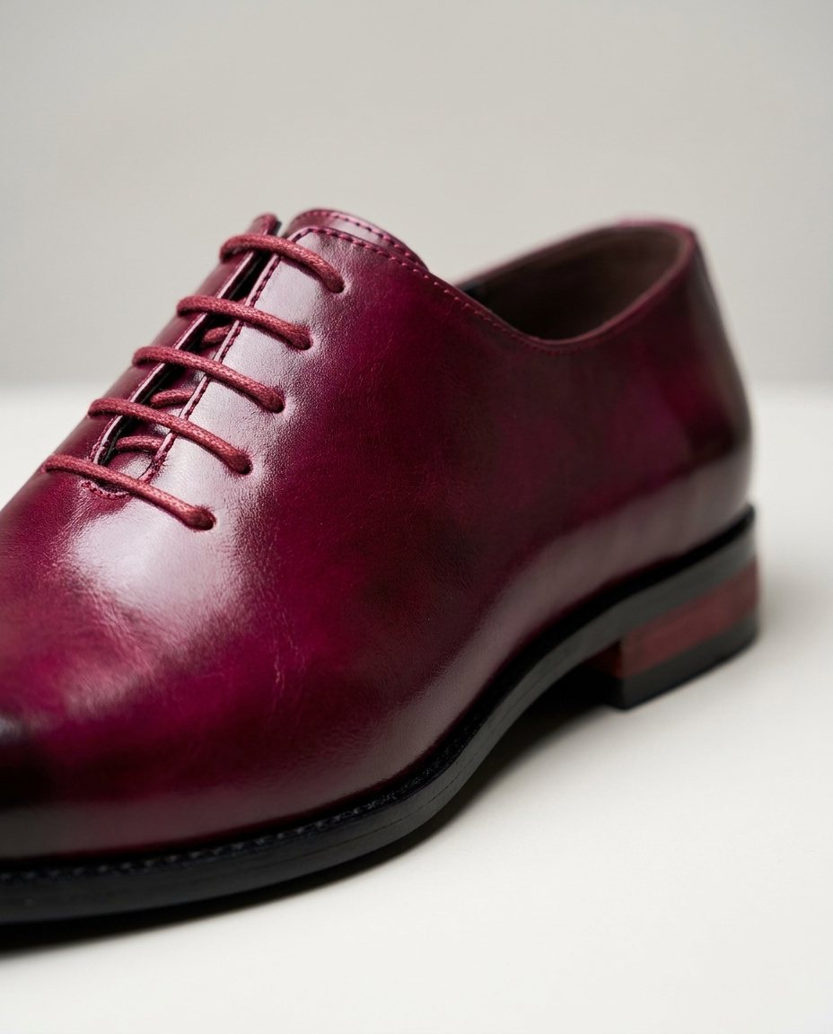 Burnished Leather Oxford Shoes with Lace-Up Closure