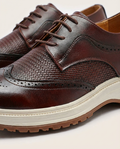 Burnished Leather Derby Shoes with Brogue Detailing