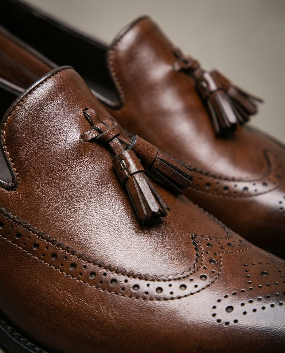 Full-Grain Leather Loafers with Brogue Detailing