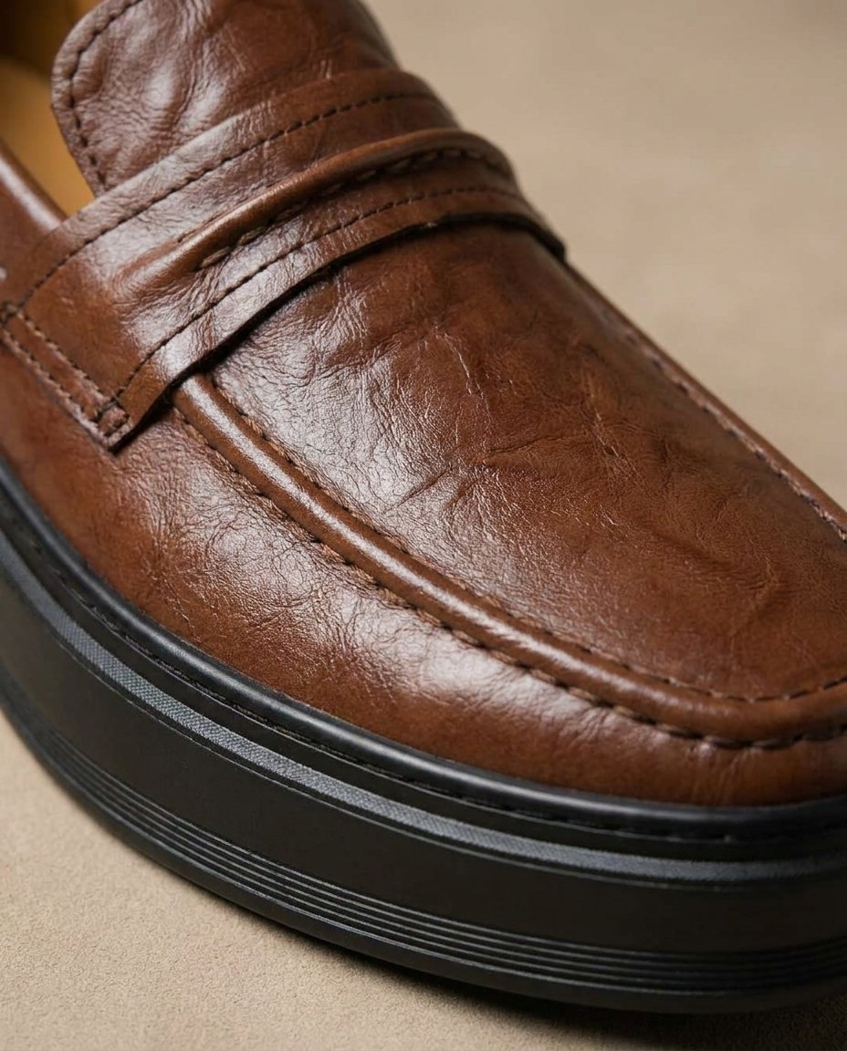 Leather Loafers with Apron Stitching
