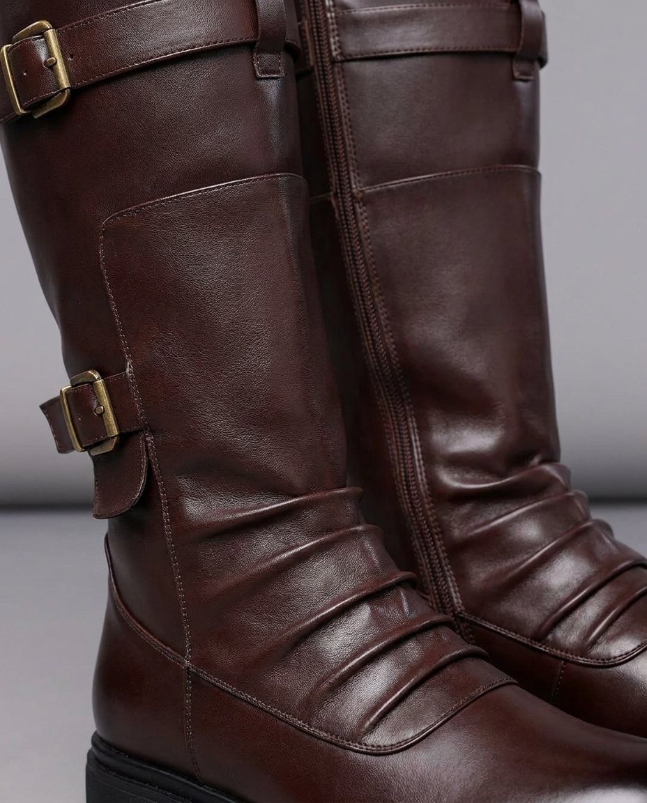 Polished Leather Boots with Lug Sole