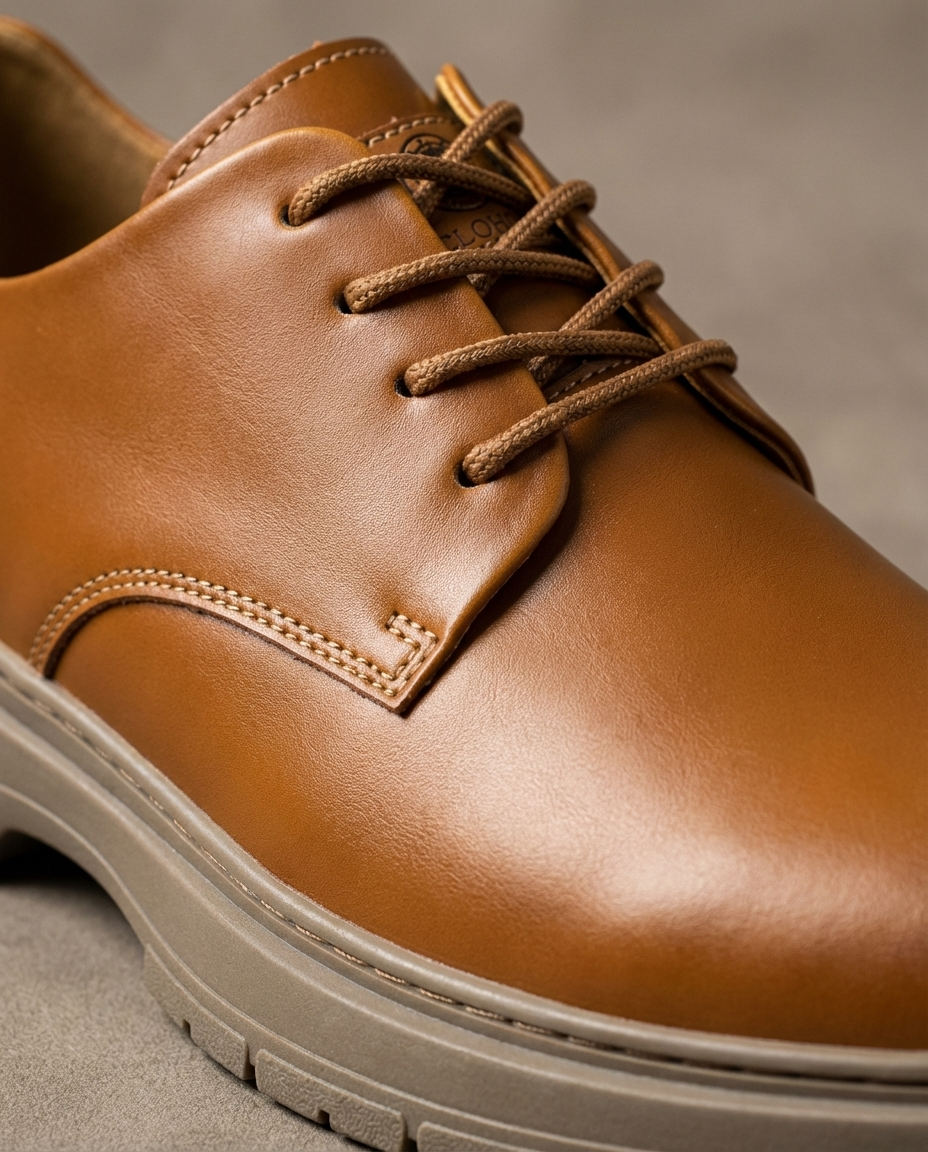 Full-Grain Leather Derby Shoes with Contrast Stitching