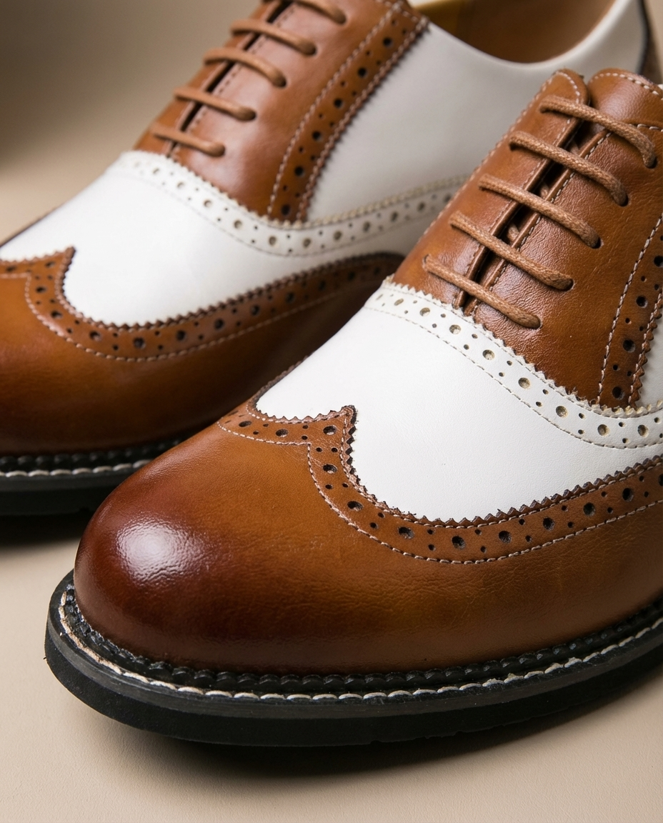 Polished Leather Brogue Shoes with Two-Tone Detail