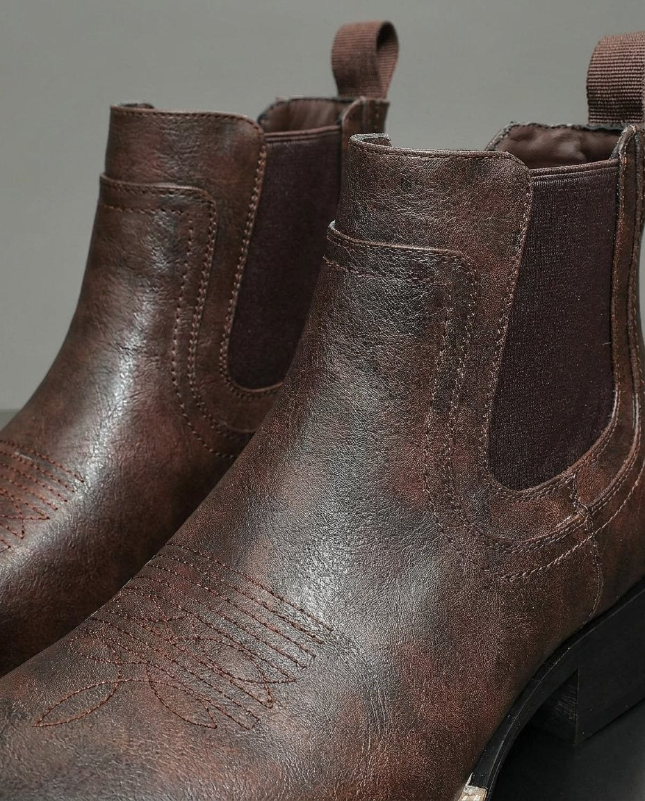 Burnished Leather Chelsea Boots with Elastic Side Panels