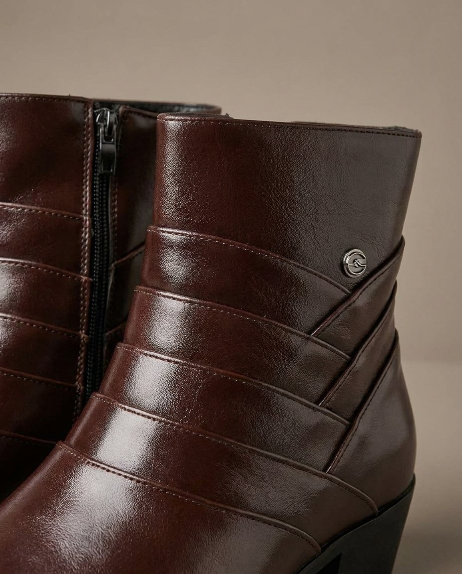 Burnished Leather Ankle Boots with Side Zipper