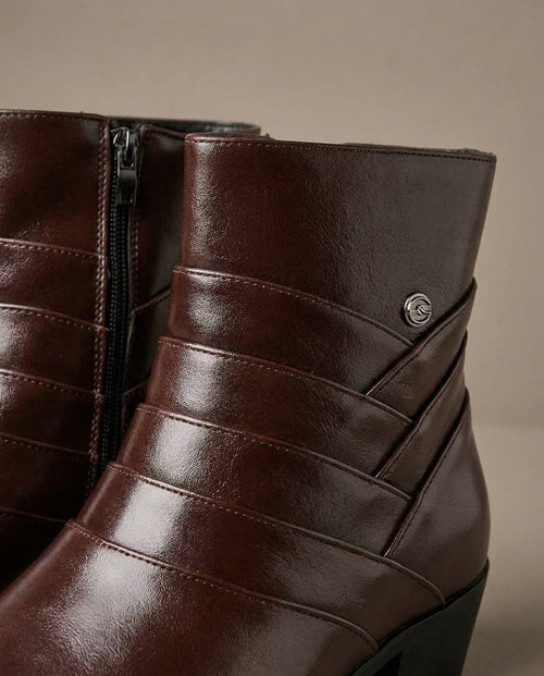 Burnished Leather Ankle Boots with Side Zipper
