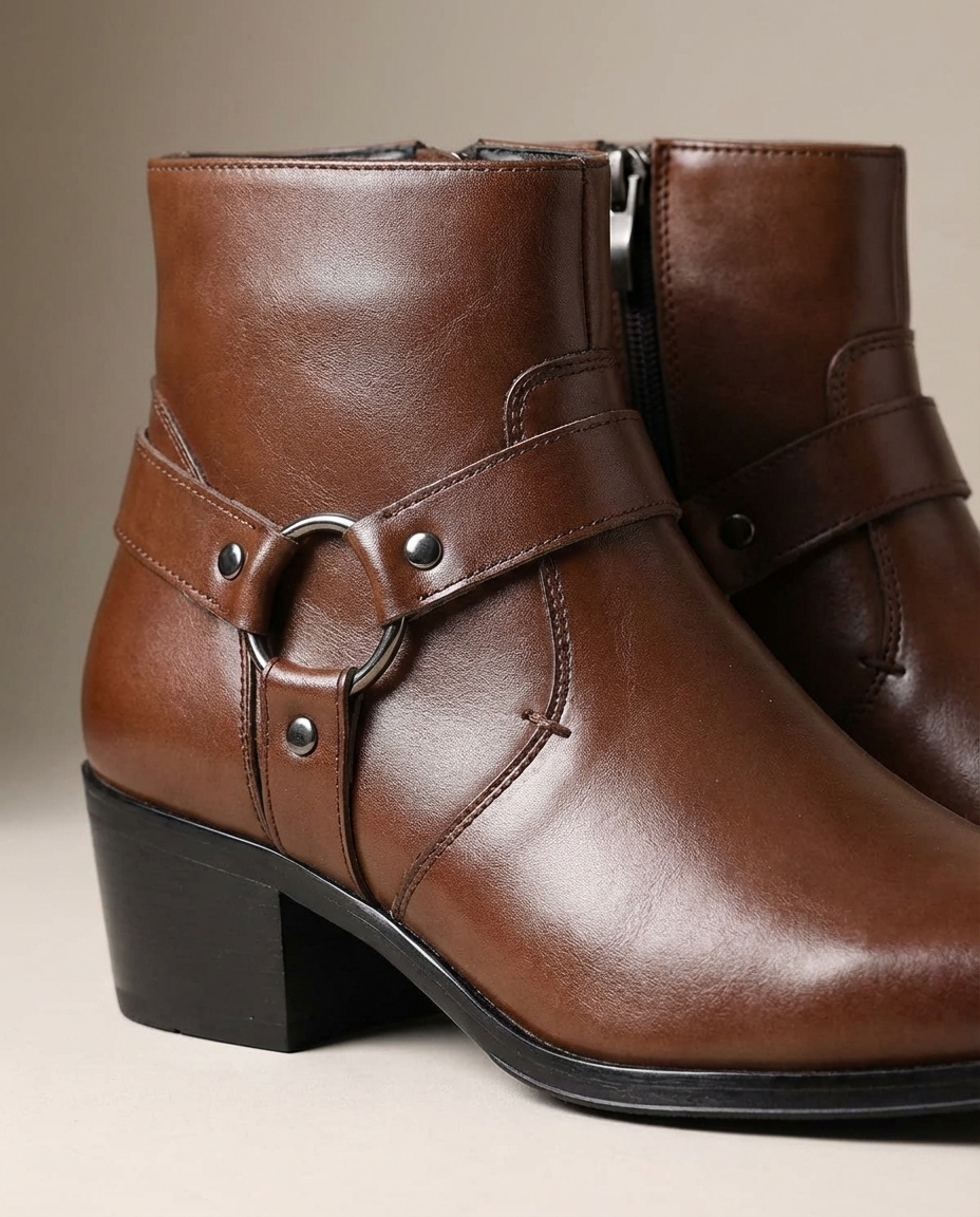 Polished Leather Ankle Boots with Reinforced Stitching
