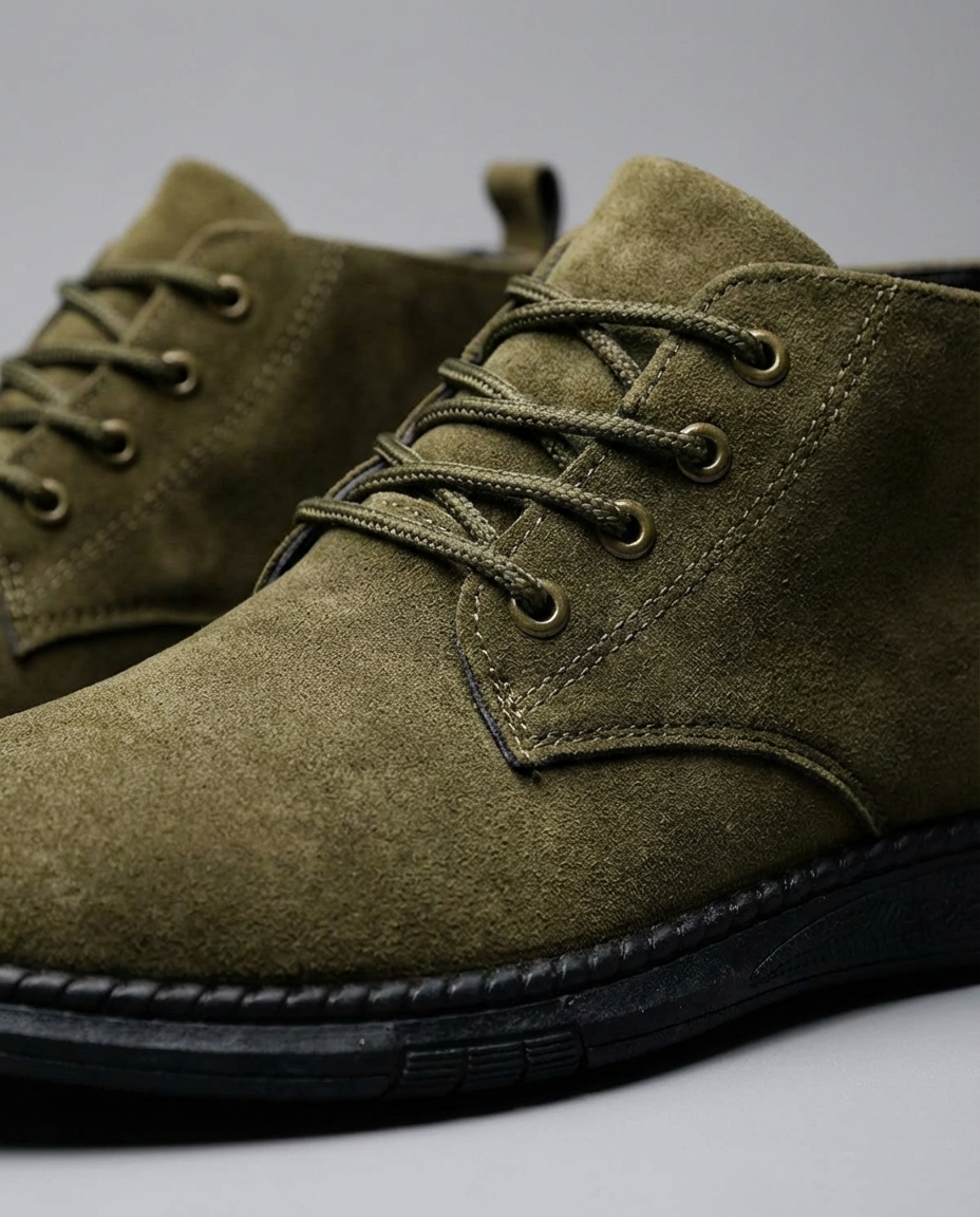 Suede Leather Boots with Lace-Up Closure