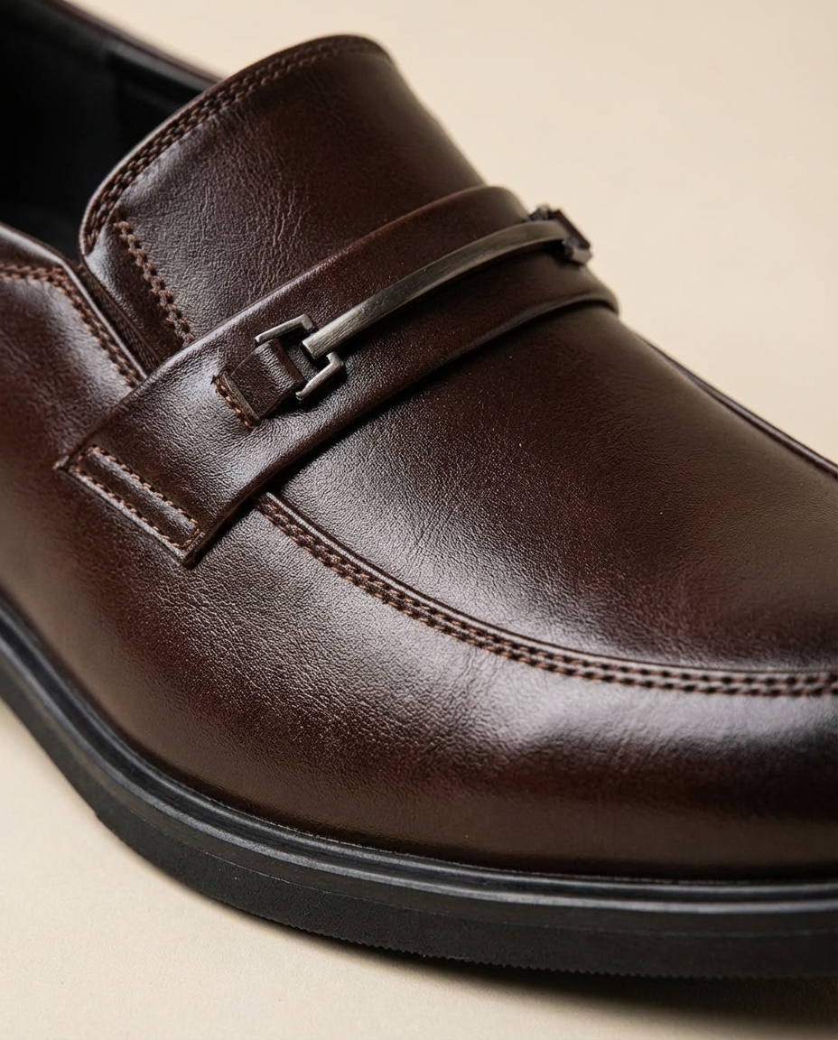 Polished Leather Loafers with Slip-Resistant Tread