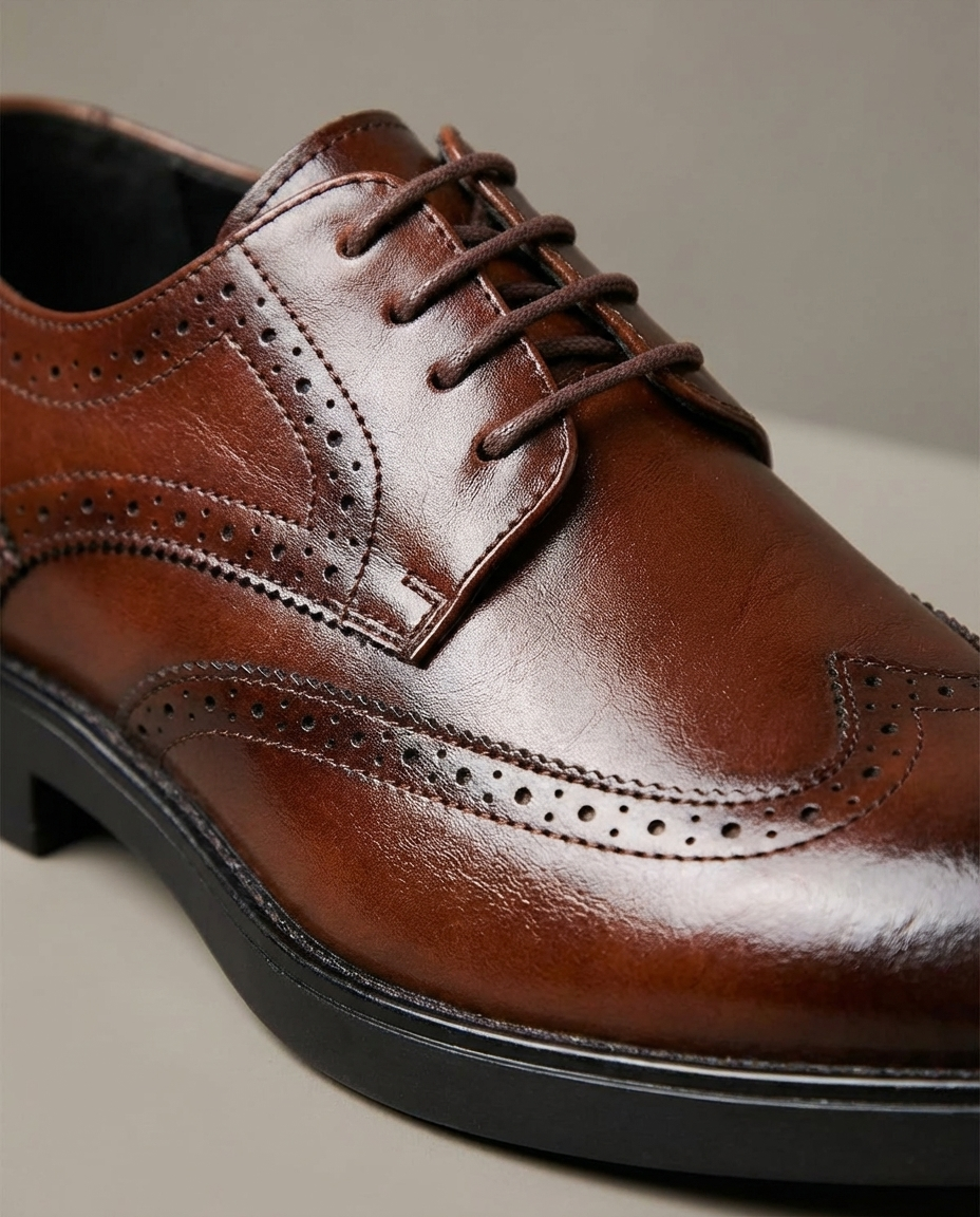 Full-Grain Leather Brogue Shoes with Wingtip Brogue Detail