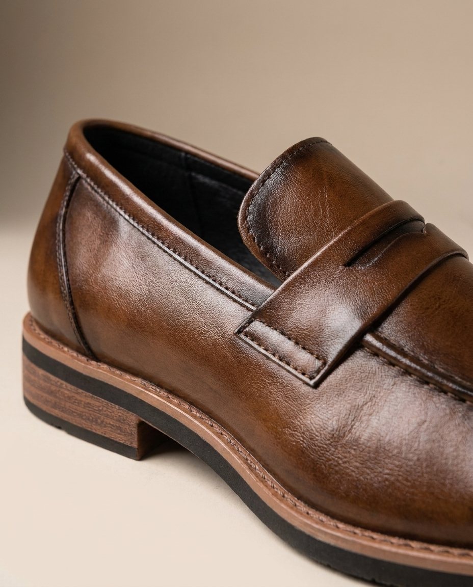 Burnished Full-Grain Leather Loafers with Cushioned Insole