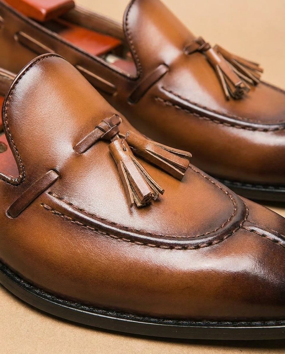 Burnished Leather Loafers with Reinforced Stitching