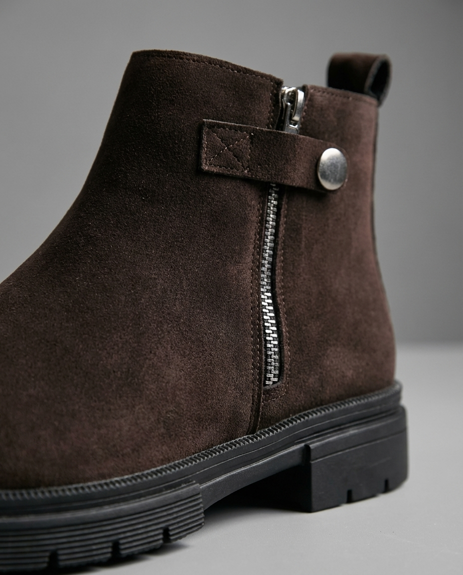 Suede Leather Chelsea Boots with Rubber Sole