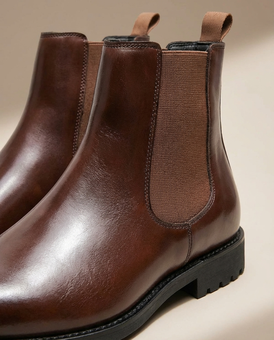 Polished Leather Chelsea Boots with Patina Finish