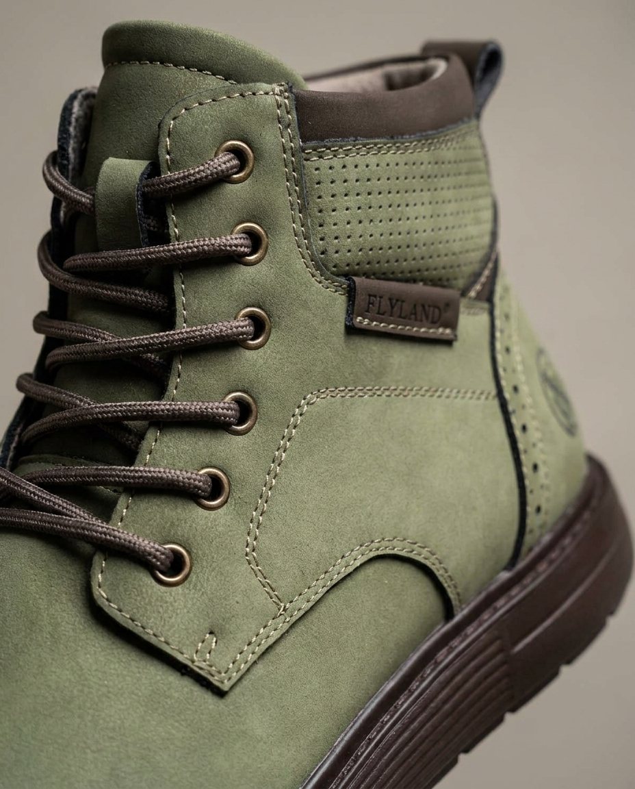 Nubuck Leather Boots with Perforated Upper