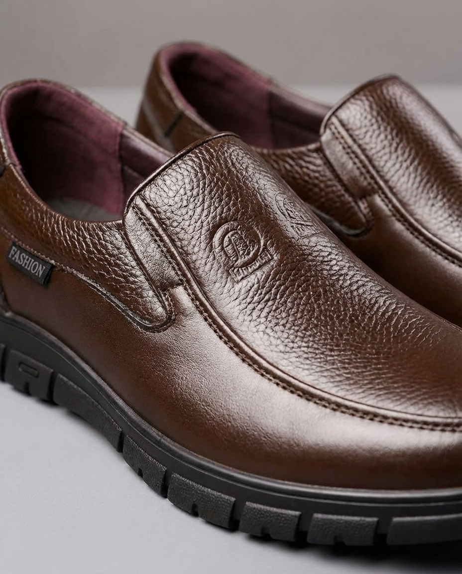 Leather Loafers with Moc-Toe Stitching and Lug Sole