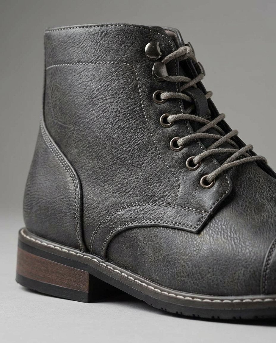 Full-Grain Leather Boots with Contrast Stitching
