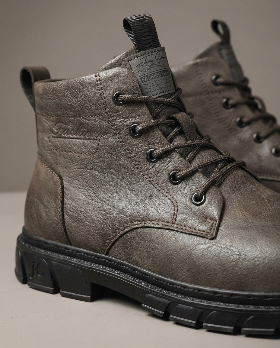 Full-Grain Leather Boots with Lace-Up Closure