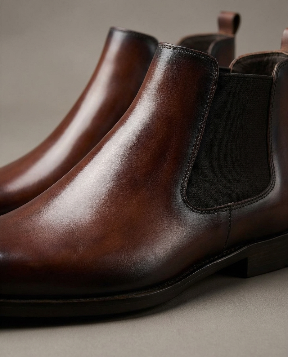 Burnished Leather Boots with Almond Toe