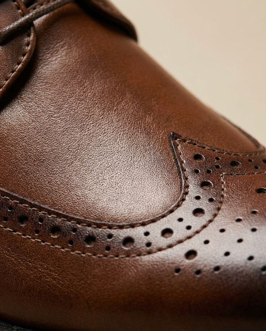Full-Grain Cowhide Leather Brogue Shoes with Distressed Finish