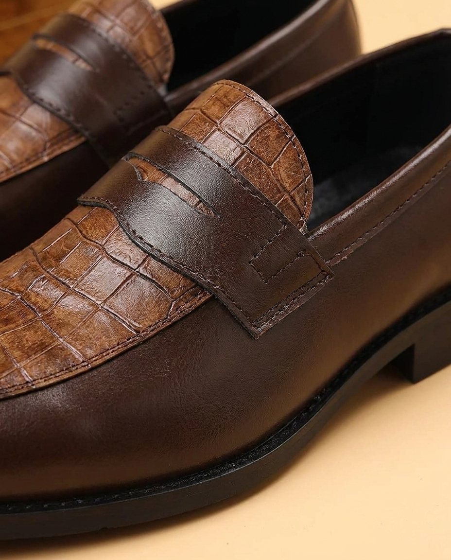 Leather Penny Loafers with Almond Toe