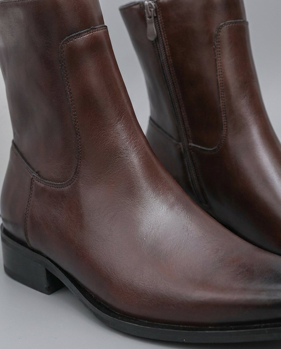 Burnished Full-Grain Leather Boots with Square Toe
