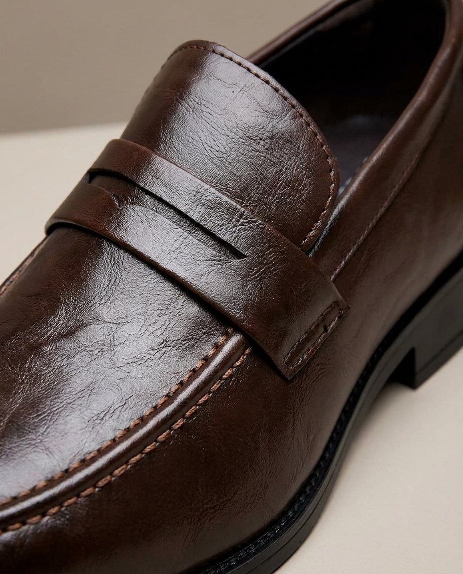 Burnished Leather Loafers with Hand-Stitched Detail