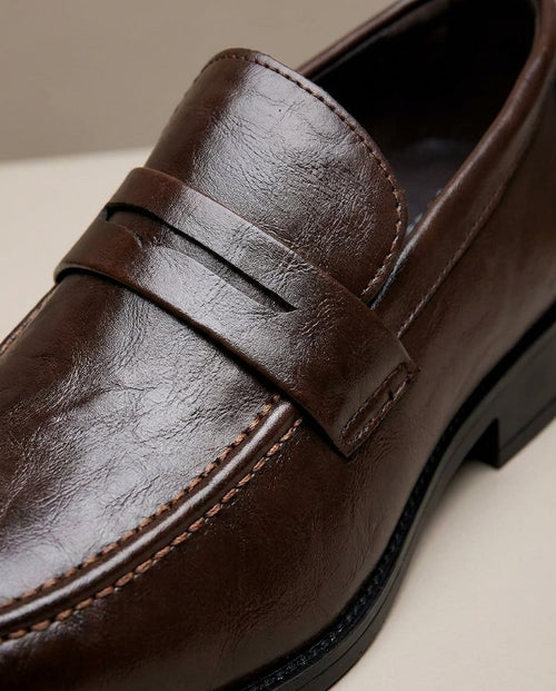 Burnished Leather Loafers with Hand-Stitched Detail