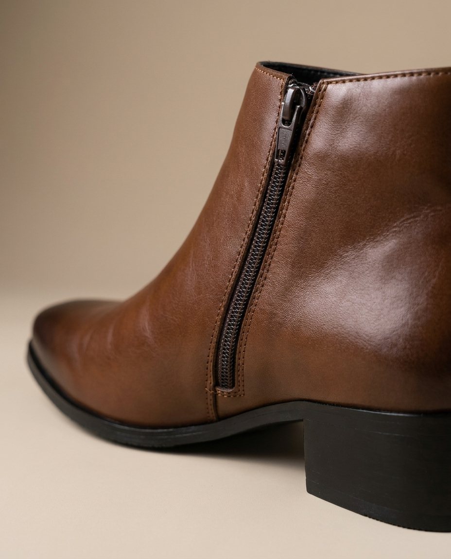Polished Leather Boots with Side Zipper