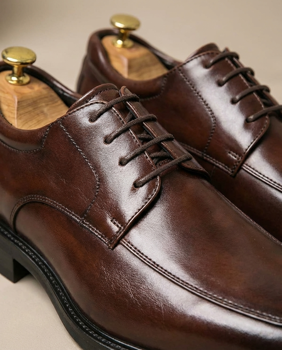 Polished Leather Derby Shoes with Lace-Up Closure