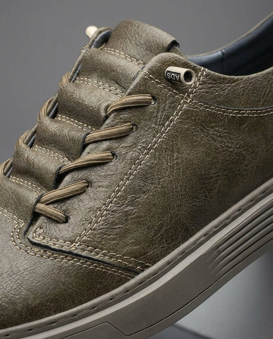 Distressed Leather Sneakers with Reinforced Stitching