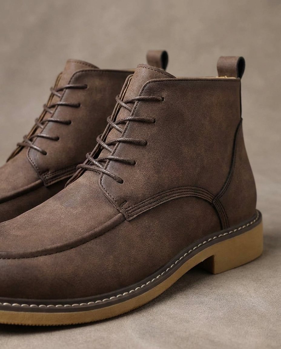 Leather Ankle Boots with Moc-Toe Stitching