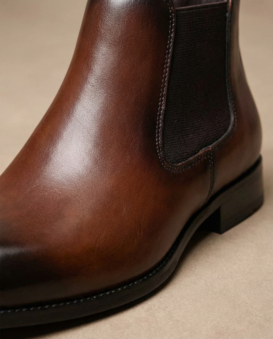 Full-Grain Leather Chelsea Boots with Elastic Side Panels and Patina Finish