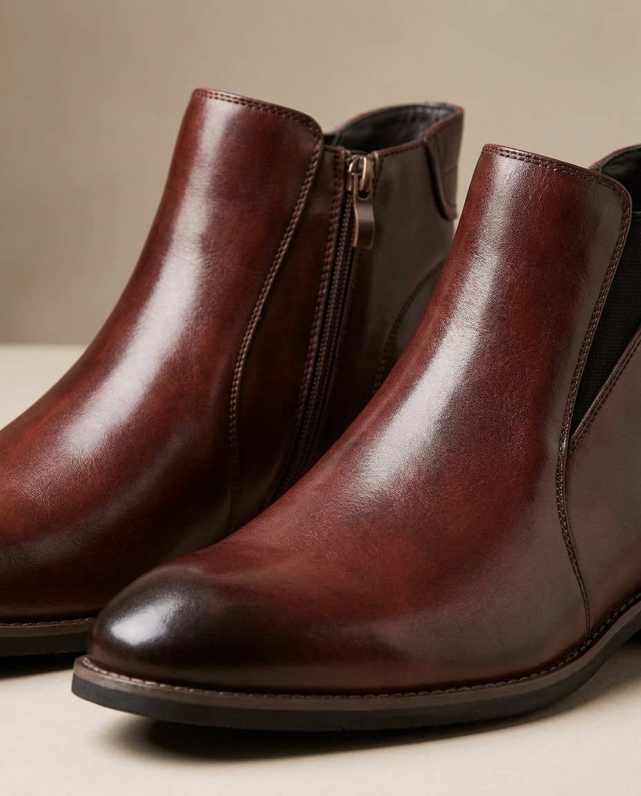 Burnished Leather Chelsea Boots with Almond Toe