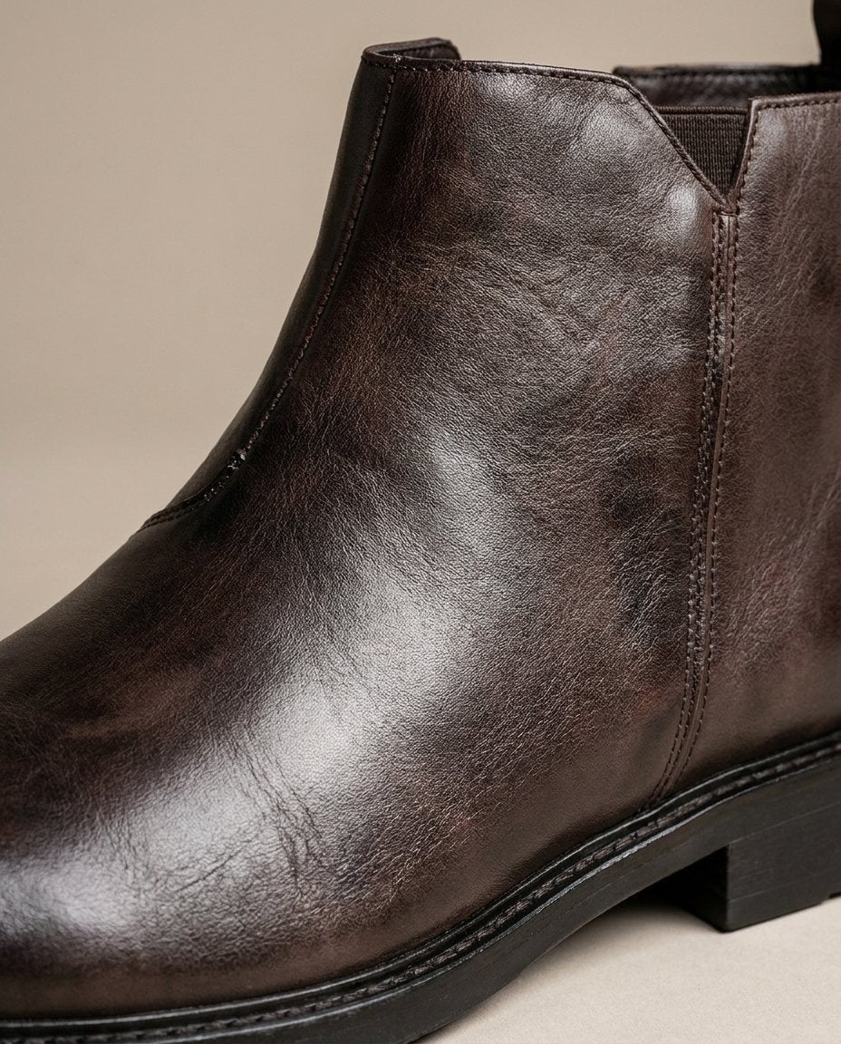 Burnished Leather Boots with Elastic Side Panels