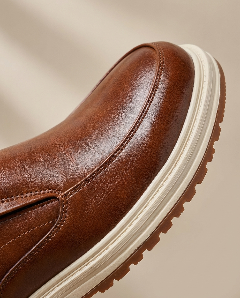 Polished Leather Loafers with Moc-Toe Stitching