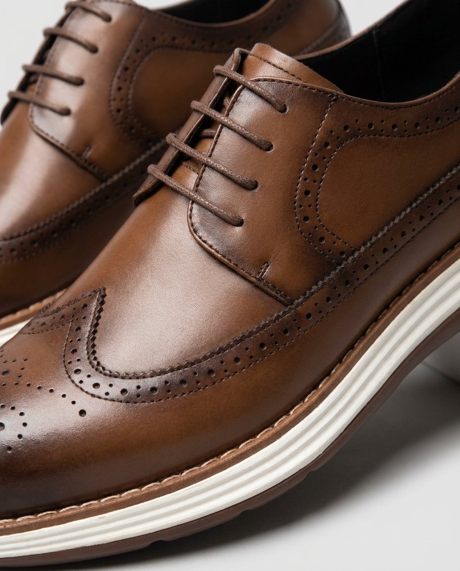 Full-Grain Leather Oxford Shoes with Wingtip Brogue Detail