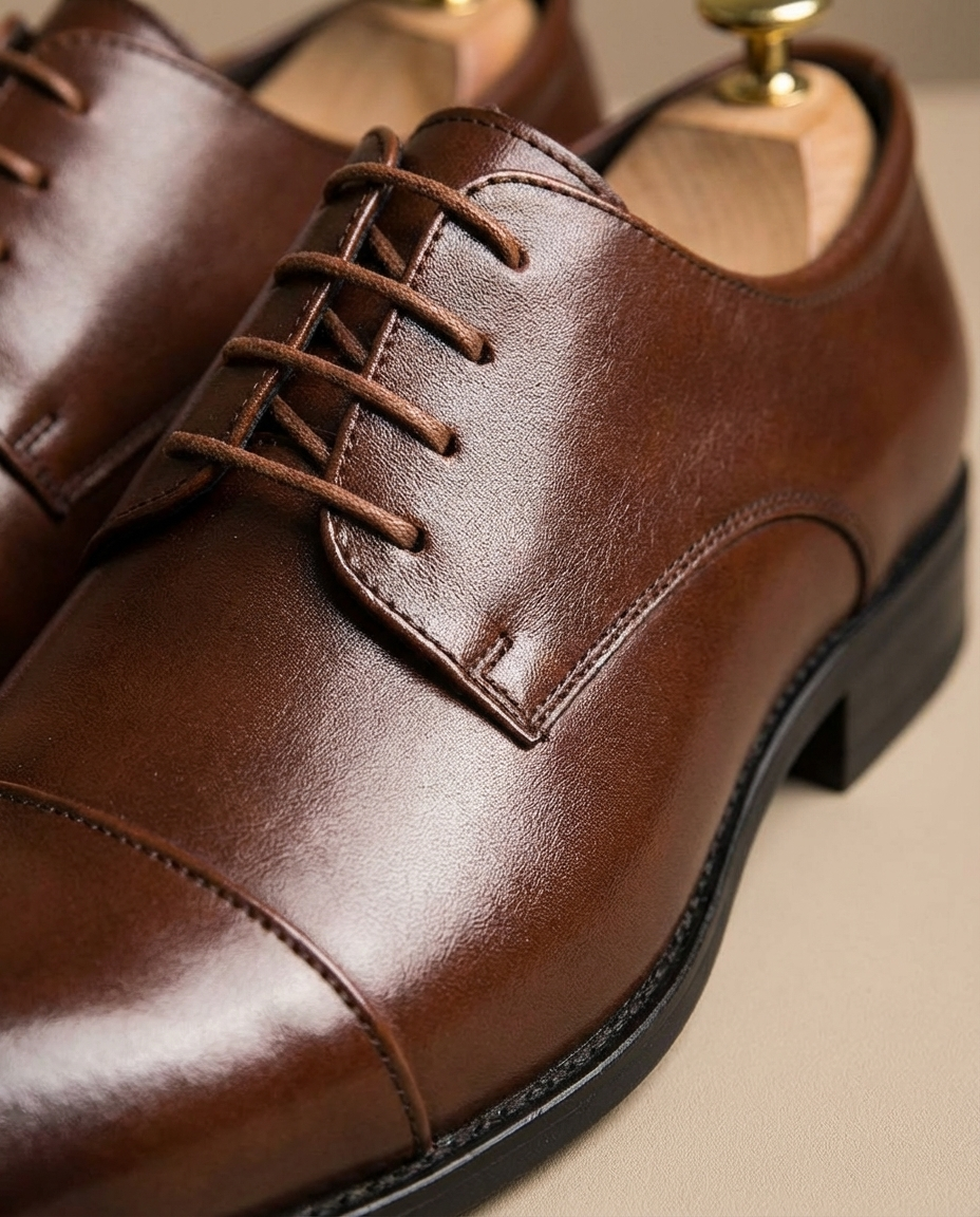 Full-Grain Leather Oxford Shoes with Cap-Toe Detail