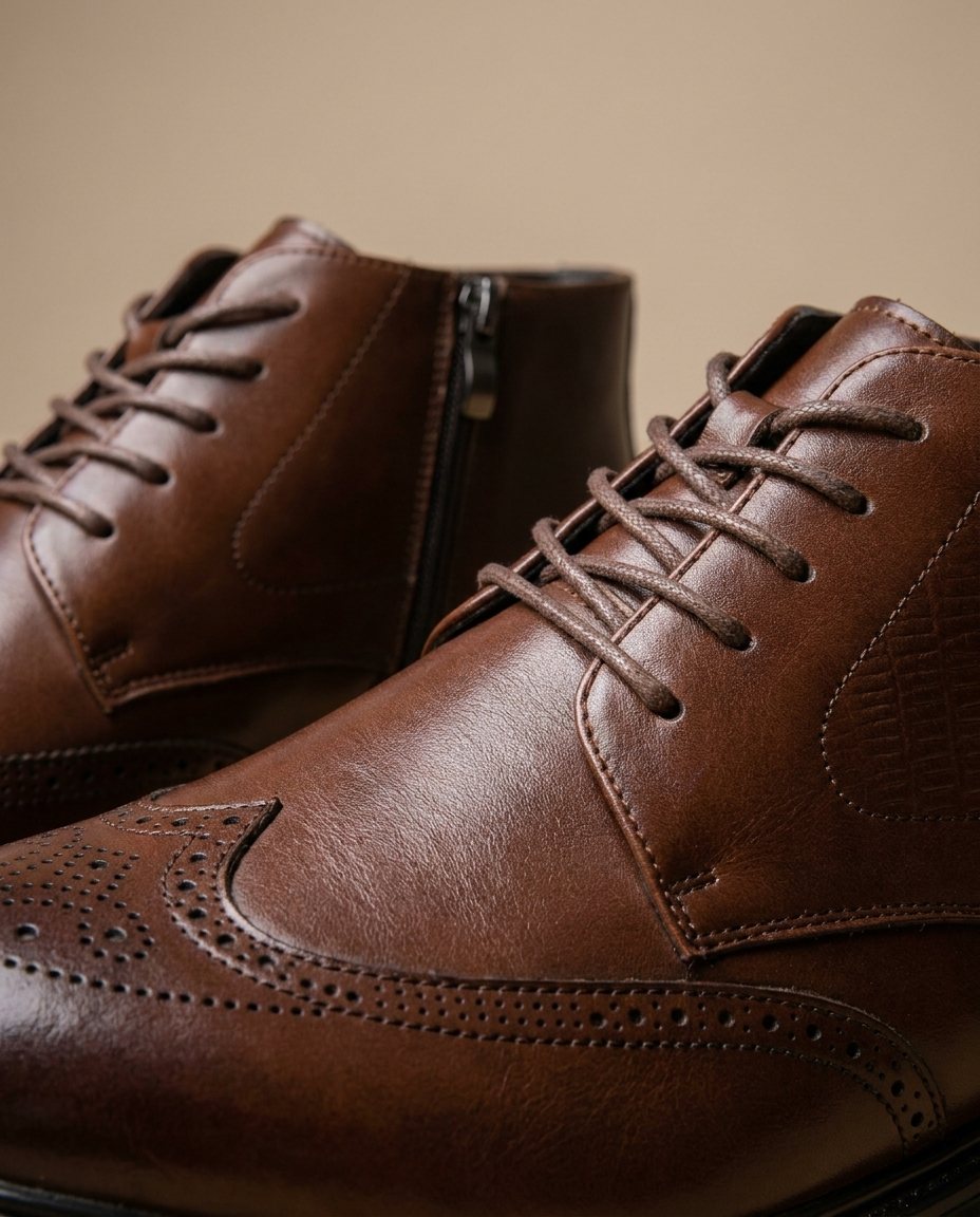 Leather Brogue Boots with Perforated Upper