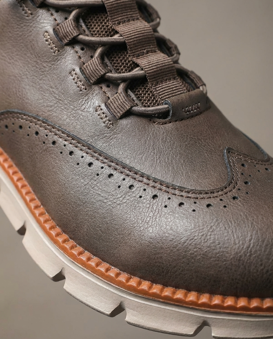 Leather Brogue Shoes with Woven Detail