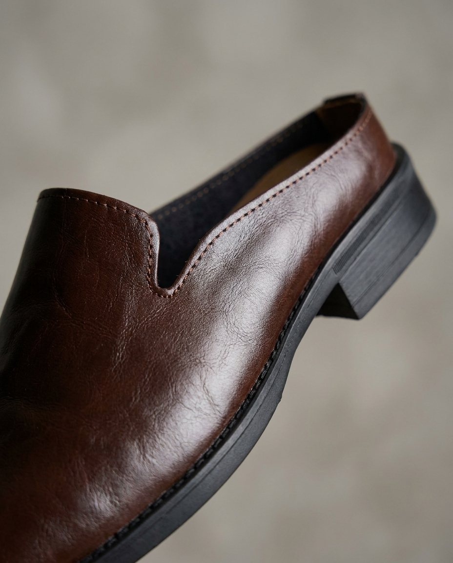 Cowhide Leather Mules with Patina Finish